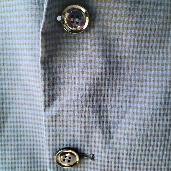 Strauss Blue Jacket Checkered Blazer Jacket Buttons Handkerchief 42S - Picture 6 of 12